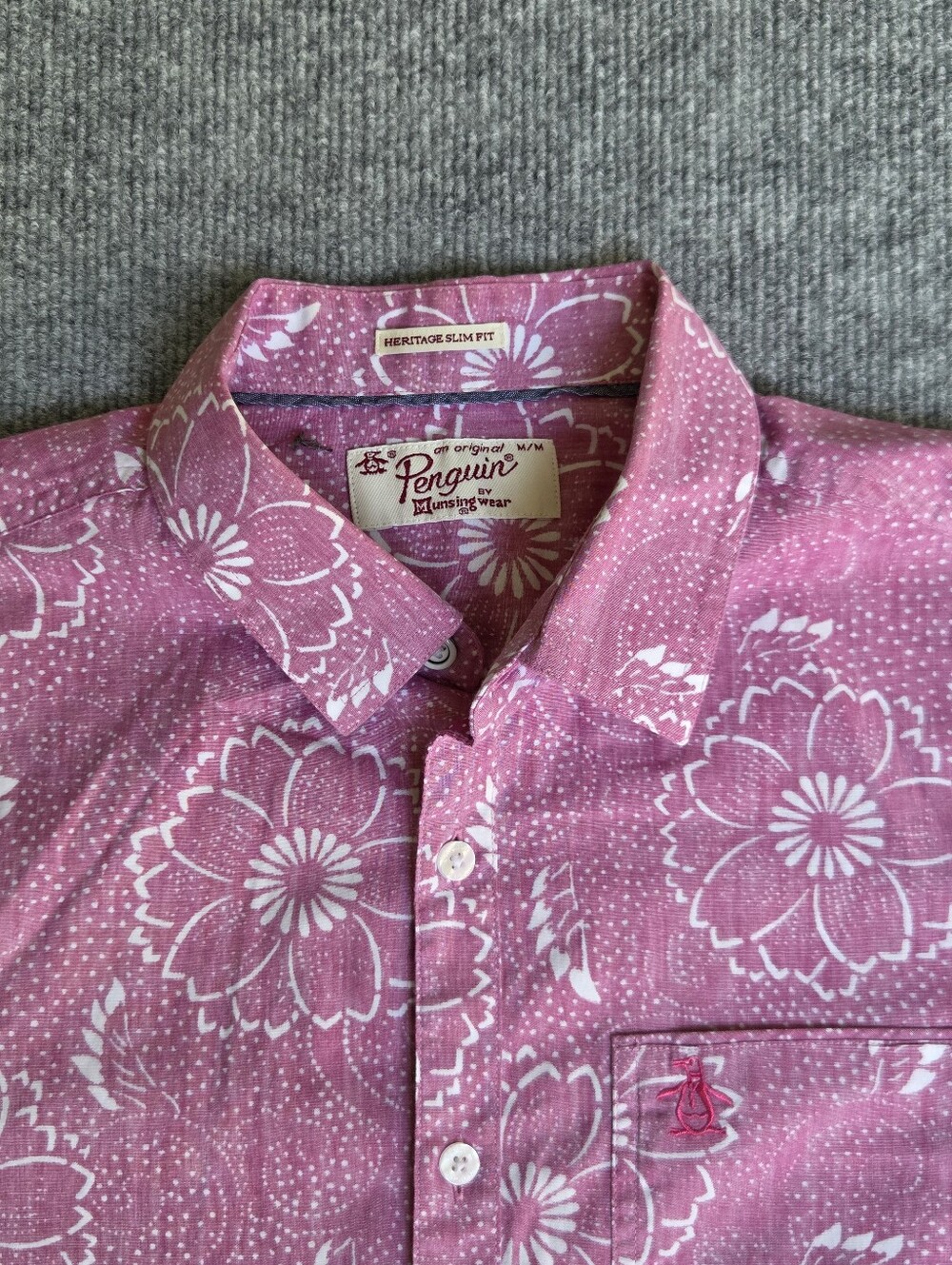 Penguin Heritage Slim Fit Short Sleeve Button Down Shirt Size-Medium - Picture 2 of 10